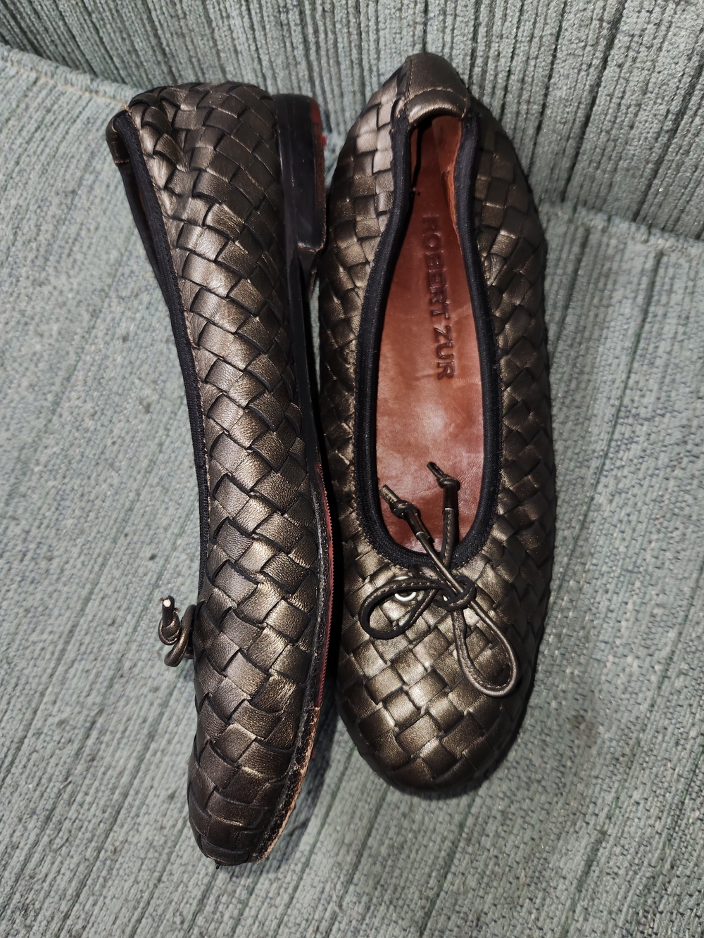 🍉Robert Zur Metallic Woven Black Ballet Loafers